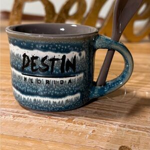 Blue and Gray Destin Florida Mug with Spoon